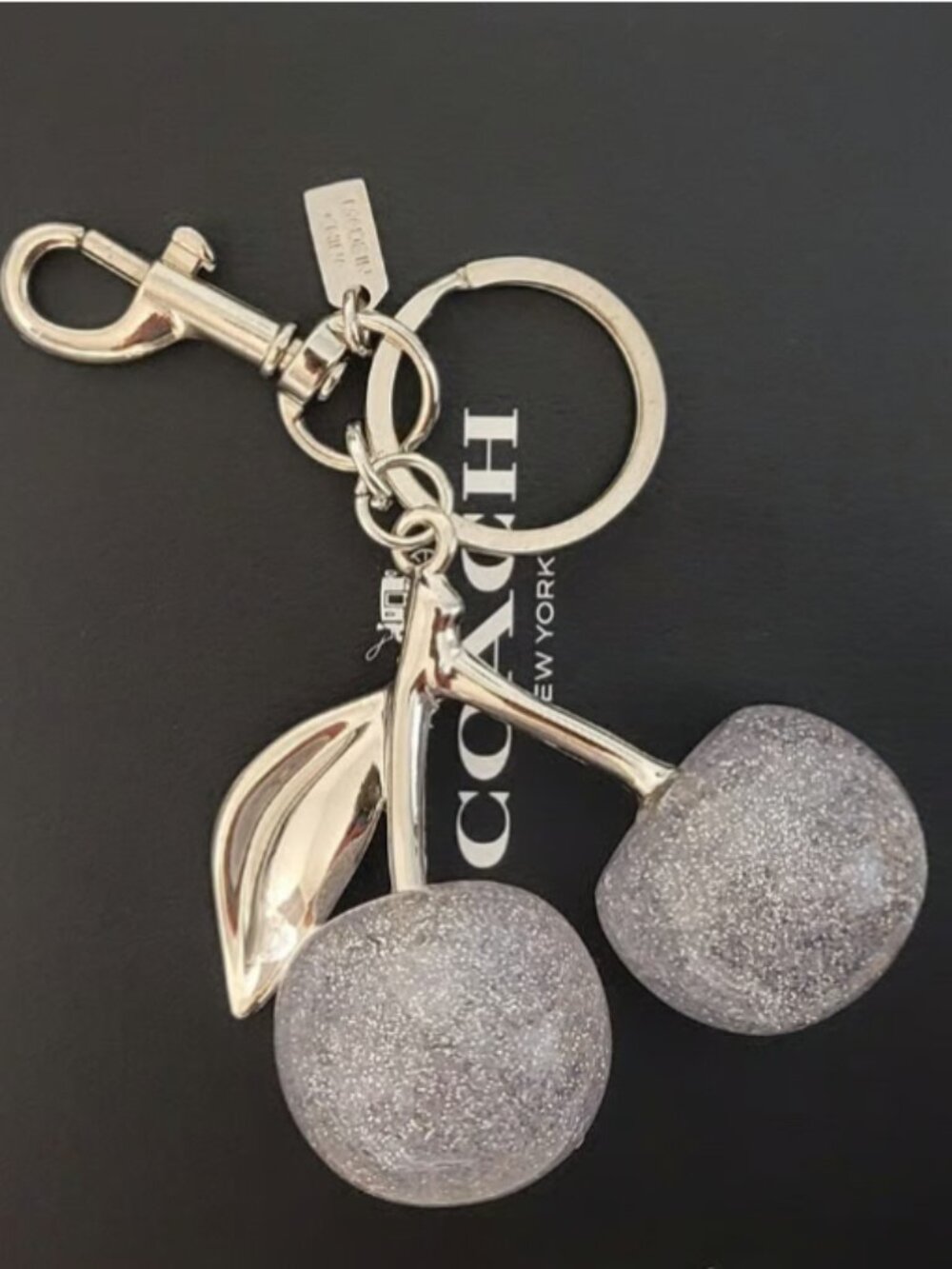 Coach Silver Cherry Keychain Bag Charm - Sparkle Accent